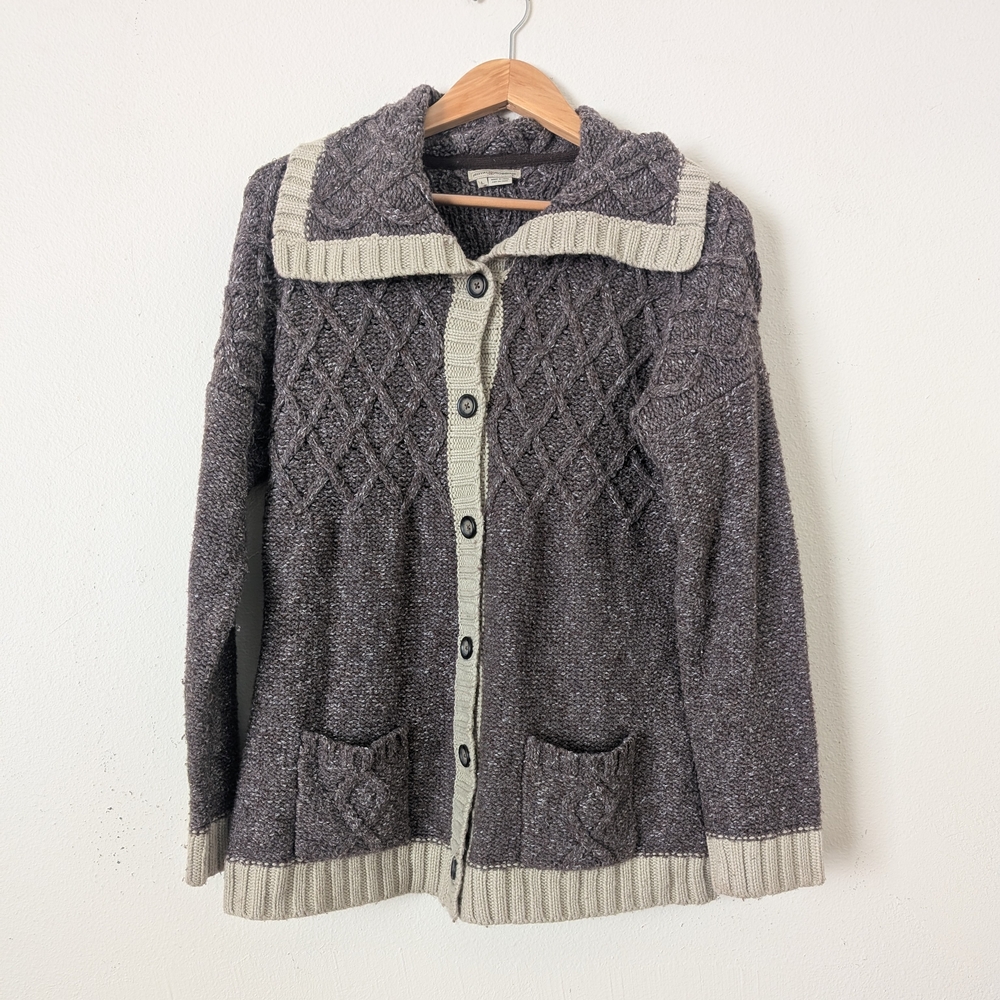 Royal Robbins Chunky Knit Cardigan, Brown & Tan, Size Large